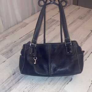 Genuine Fossil Elegant Black Pebble Grain  Leather Handbag